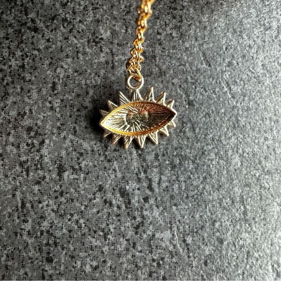 NEW Gold and Blue Enamel Evil Eye Pendant Adjustable Necklace 16 to 18-inches - Picture 7 of 10